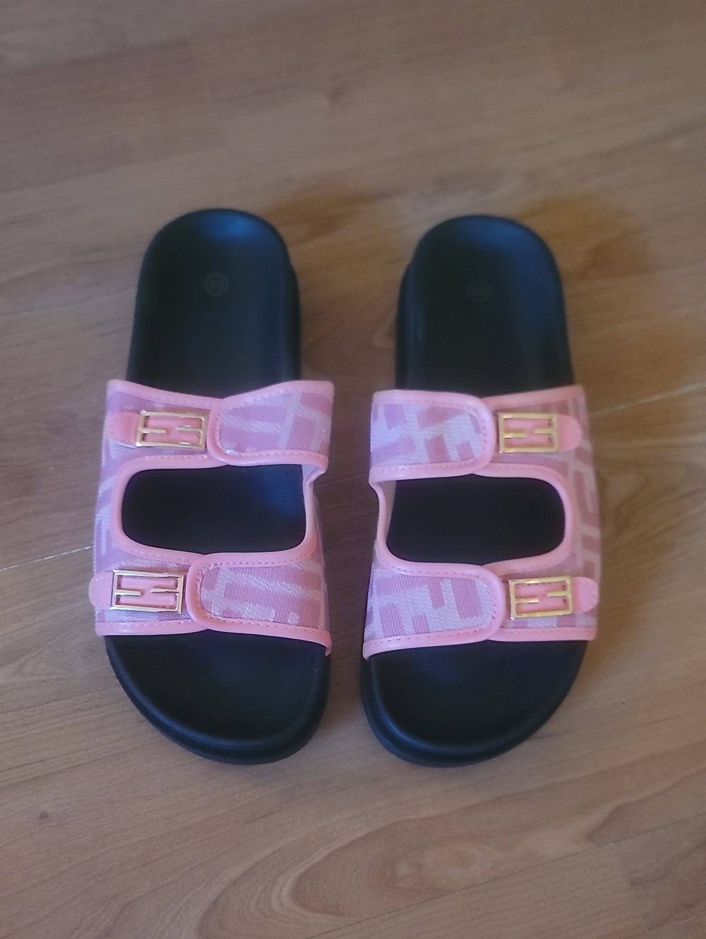 Womens Pink Slide Sandals with Adjustable Straps